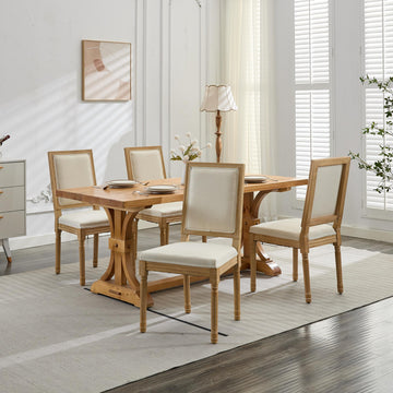 French Louis Style Dining Chairs Set of 2 with Square Back Beige