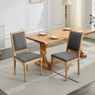 French Louis Style Dining Chairs Set of 2 with Square Back Gray