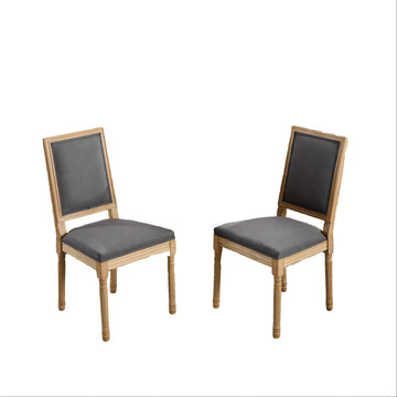 French Louis Style Dining Chairs Set of 2 with Square Back Gray