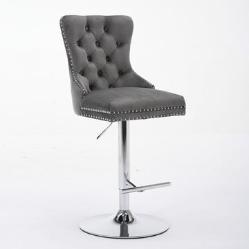 Adjustable Swivel Bar Stools Set of 2 with Upholstered Back Gray