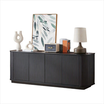 Sideboard Storage Cabinet TV Stand with Wave Pattern, 64 Wooden Vertical Striped Cabinet for Kitchen Bedroom Entryway