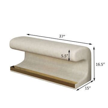 Entryway Bench Leather Upholstered Ottoman with Motion Sensor LED Light and Metal Legs for Living Room Bedroom End of Bed Beige