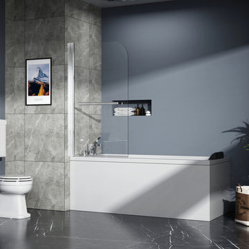 31x55 Inch Frameless Bathtub Shower Screen 180° Pivot Tempered Glass with 304 Stainless Steel Handle