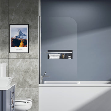 31x55 Inch Frameless Bathtub Shower Screen 180° Pivot Tempered Glass with 304 Stainless Steel Handle