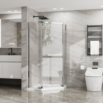 Neo Angle Frameless Shower Door Combo 36 Inch D x 36 Inch W x 72 Inch H with White Acrylic Base Chrome Finish