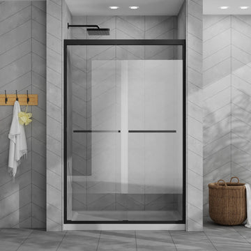 Double Sliding Shower Door Combo 48 Inch W x 72 Inch H with 48 Inch White Acrylic Base Aluminum Framed Matte Black