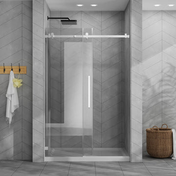 Frameless Sliding Shower Door Combo 44-48 Inch W x 72 Inch H with 48x32 Inch White Acrylic Base Matte Black