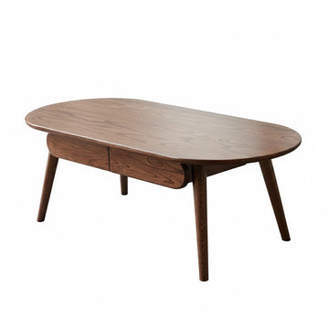 Solid Oak Coffee Table with Drawers and Modern Oval Design