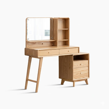Solid Oak Vanity Table with Adjustable Design and Ample Storage
