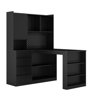 L Shaped Desk with Charger and LED Light Black