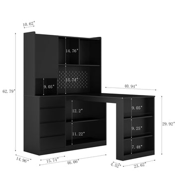 L Shaped Desk with Charger and LED Light Black