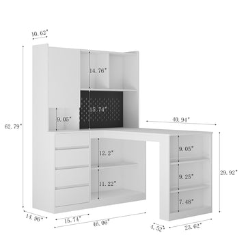 L Shaped Desk with Charger and LED Light White