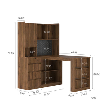 L Shaped Desk with Charger and LED Light Wood