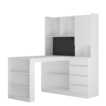 L Shaped Desk with Charger and LED Light White