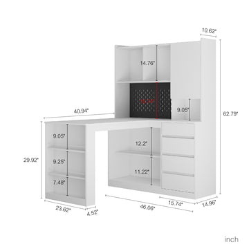 L Shaped Desk with Charger and LED Light White