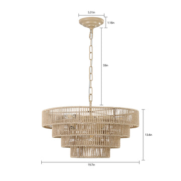 20 Inch Modern 4 Layer Woven Hemp Rope Chandelier Boho Pendant Light for Living Room Dining Room Bedroom No Bulbs