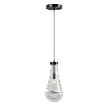 Modern Black Raindrop Pendant Light with Handmade Glass Shade for Kitchen Island Dining Room and Living Room