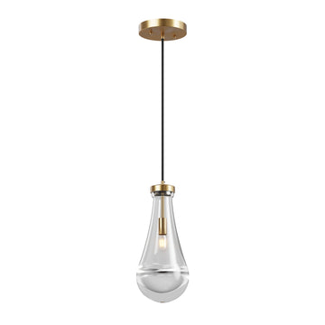 Modern Raindrop Pendant Light with Handmade Glass Shade and Brass Rod for Kitchen Island Dining Room and Living Room