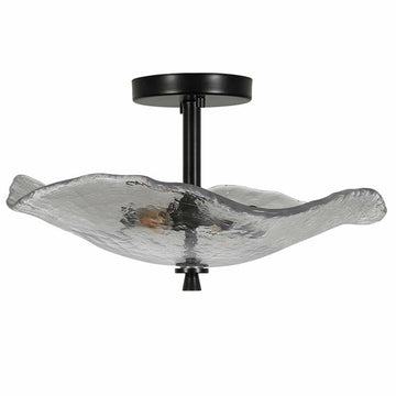 Flush Mount Ceiling Light with Water Ripple Glass Shade Indoor Outdoor Ceiling Light Fixture Black