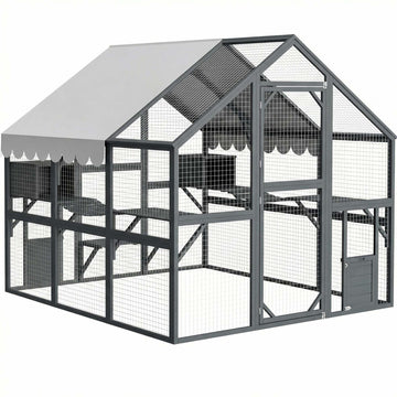Large Walk-In Cat Enclosure with Bridges and Houses