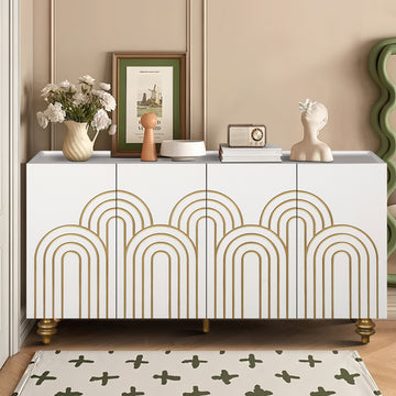 Modern 4-Door Cabinet with Fluted Design and Adjustable Storage