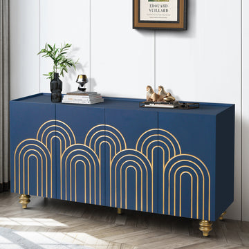 Modern 4-Door Cabinet with Fluted Design and Adjustable Storage