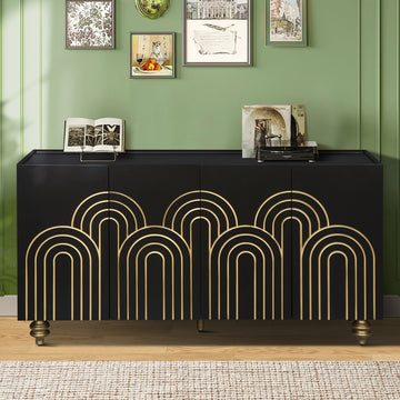 Modern 4-Door Cabinet with Fluted Design and Adjustable Storage