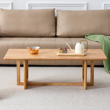 47.24 inches Rectangular Solid Wood Coffee Table with Imitation Rattan Design, for Living Room