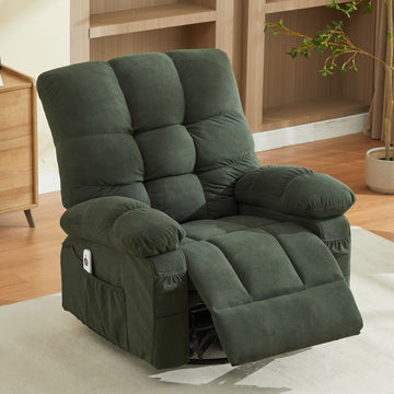 350LBS Oversized Massage Swivel Recliner Chair Vibration Heating USB Side Pocket Rocker Sofa