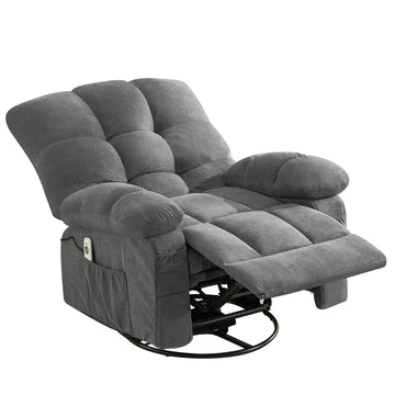 350LBS Oversized Massage Swivel Recliner Chair Vibration Heating USB Side Pocket Rocker Sofa