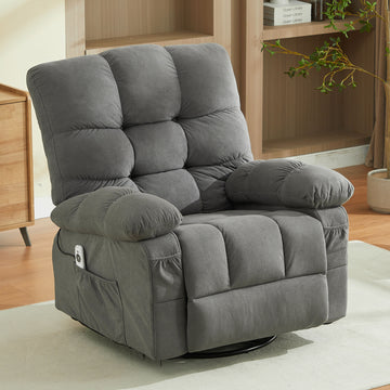 350LBS Oversized Massage Swivel Recliner Chair Vibration Heating USB Side Pocket Rocker Sofa