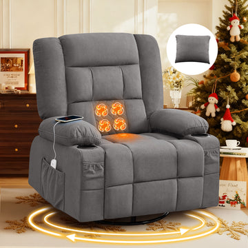 Kneading Massage Rocker Recliner Chair With 4-Point 3D Kneading Massage And Heat For Living Room With Rocking Function And 2 Cup Holders USB Charge Port