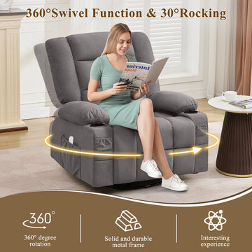 Kneading Massage Rocker Recliner Chair With 4-Point 3D Kneading Massage And Heat For Living Room With Rocking Function And 2 Cup Holders USB Charge Port