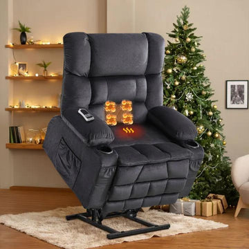 Dual Motor Large Power Lift Recliner Chair For Elderly Lay Flat Lift Chair With Knead The Waist And Heat Big Lift Recliner For Tall People Cup Holders GREY