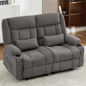 Oversized Manual Recliner Loveseat with Cup Holders Side Pocket Ergonomic Double Seat for Living Room