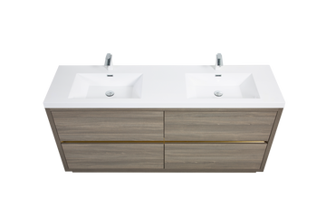 72In Freestanding Bathroom Vanity Double Sinks Ash Grey Stone Resin Countertop Soft Close Drawers