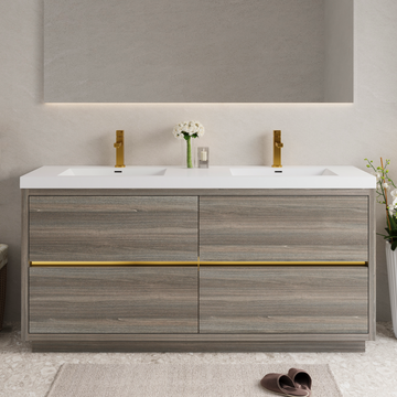 72In Freestanding Bathroom Vanity Double Sinks Ash Grey Stone Resin Countertop Soft Close Drawers