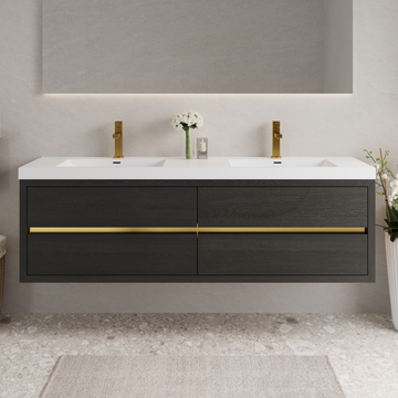 72In Freestanding Bathroom Vanity Double Sinks Espresso Stone Resin Countertop Soft Close Drawers