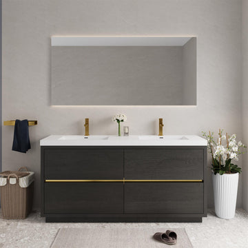 72In Freestanding Bathroom Vanity Double Sinks Espresso Stone Resin Countertop Soft Close Drawers
