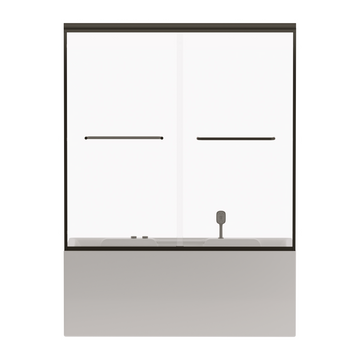 56-60In W 58In H Double Sliding Bathtub Shower Door Semi Frameless 1/4In Tempered Glass Matte Black
