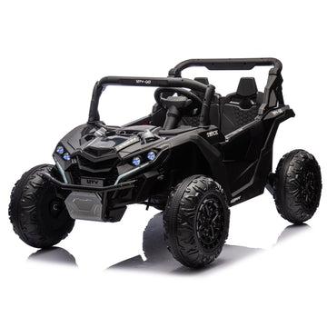 3+ Black 24V TwoSeater Kids Ride On UTV with Parents Remote Control Twin 80W Motor