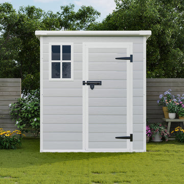 6x6 FT Storage Shed, Waterproof Resin Outdoor Storage Shed with Floor & Window & Lockable Doors and Vents, Tool Shed for Bike, Garden, Backyard,Lawn, All Weather Use, Light Grey