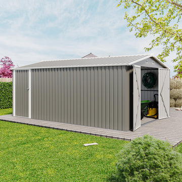 Campcraft Outdoor Storage Shed 10×14 FT with 3 Lockable Doors,4 Air Vents & Sloped Roof,Utility Tool Shed Metal Storage Garden Sheds Frame and 4 Vents,for Backyard,Patio,Lawn,dark Grey