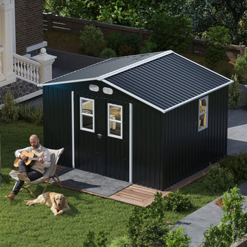 Outdoor Storage Shed, 8x10 protective film, four daylight Windows Lockable Doors,A practical and thoughtful gift,two colors can be freely selected dark gray storage sheds