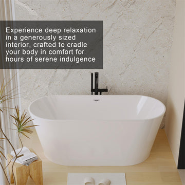 White 67.91 inch Acrylic Freestanding Soaking Bathtub