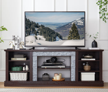 Large Faux Stacked Stone TV Stnad, Desk Storage Rack, Media Console Table with Large Storage Cabinet,Modern TV Media Entertaionment Stand,Cherry, 70.12"W*15.35"D*25.83"H