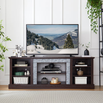 Large Faux Stacked Stone TV Stnad, Desk Storage Rack, Media Console Table with Large Storage Cabinet,Modern TV Media Entertaionment Stand,Cherry, 70.12"W*15.35"D*25.83"H