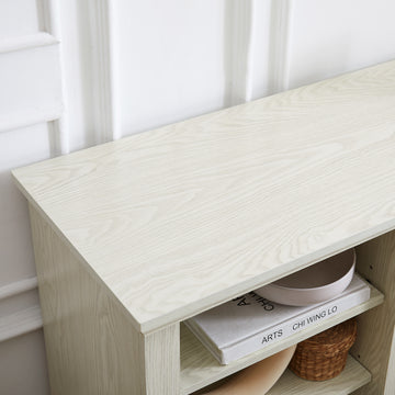Large TV Desk Storage Rack with Faux Stacked Stone Surround,Media Console Table with Large Storage Cabinet,Modern TV Media Entertaionment Stand,WHITE, 70.12"W*15.35"D*25.83"H