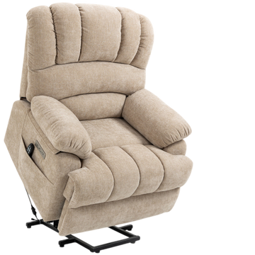 23" Seat Width and High Back Large Size Beige Chenille Power Lift Recliner Chair with 8-Point Vibration Massage and Lumbar Heating