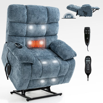 Lift Recliner Chair Heat Massage Dual Motor Infinite Position Up to 350 LBS Large Electric Power Lift Recliners with Power-Remote